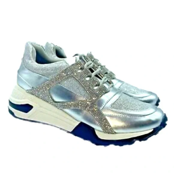 Steve Madden Sneakers Silver Glitter Rhinestone Athletic Shoes Trainers  Size 10